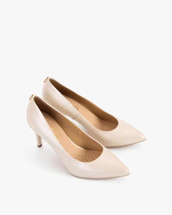 Perłowe czółenka skórzane na szpilce 6