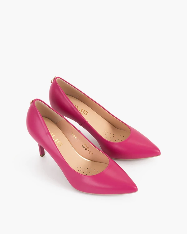 Różowe czółenka skórzane na szpilce 6