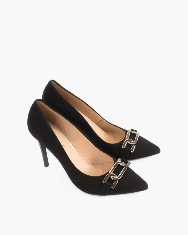 Czarne czółenka zamszowe z łańcuchem 5