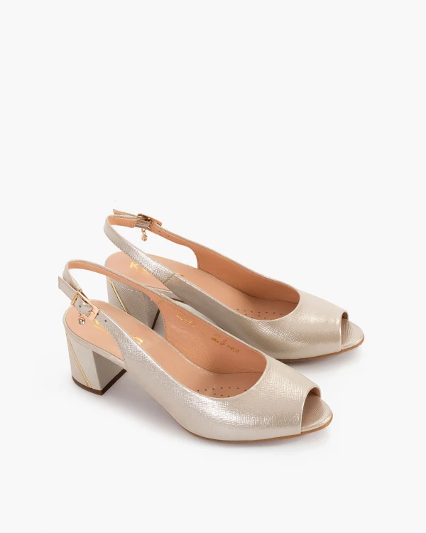 Złote sandały damskie nubukowe na słupku 5