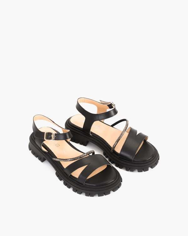 Czarne sandały damskie skórzane 5