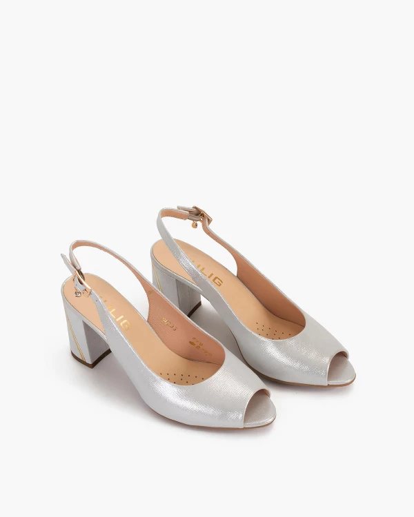 Srebrne sandały damskie nubukowe na słupku 5