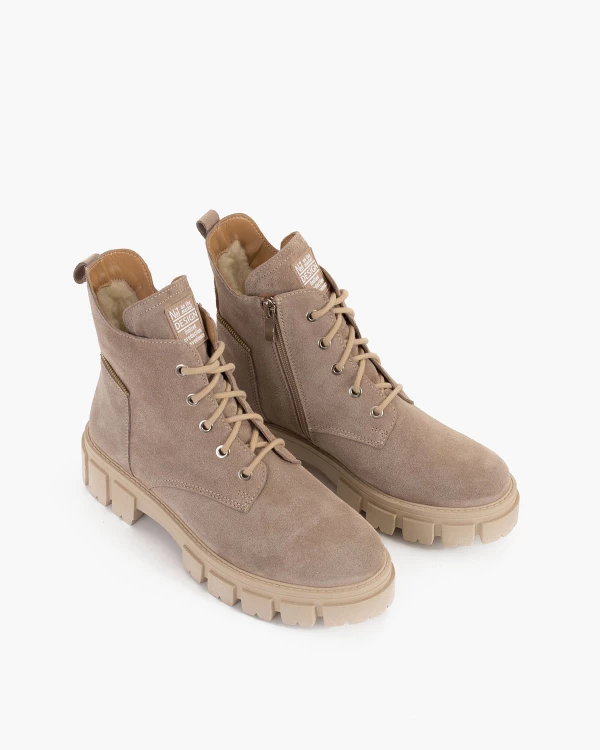 Beżowe trzewiki damskie welurowe 5