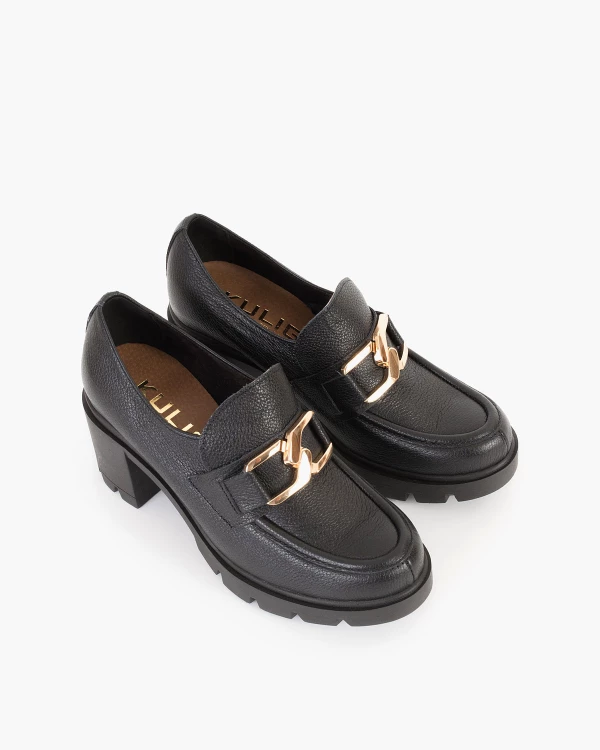 Czarne mokasyny damskie skórzane na słupku 5