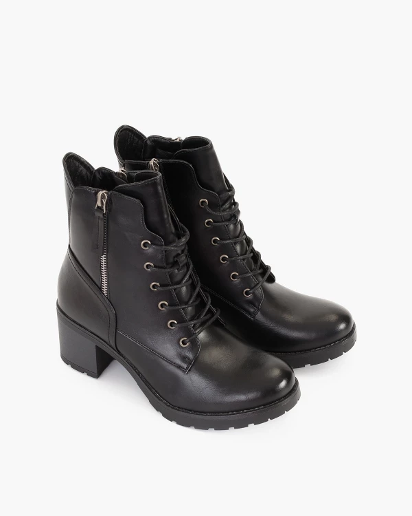 Czarne trzewiki damskie ze skóry ekologicznej na słupku 5