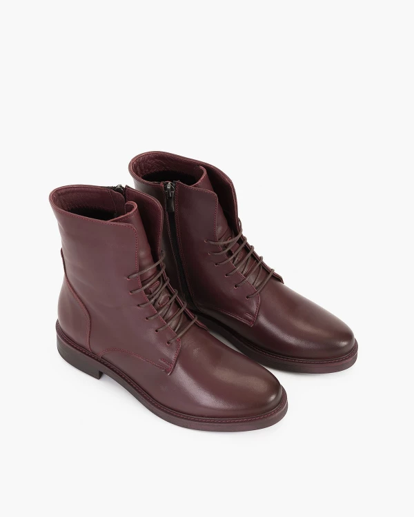 Bordowe trzewiki damskie skórzane 5