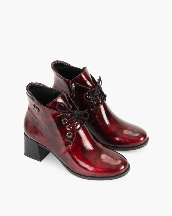 Bordowo-czarne trzewiki damskie lakierowane na klocku 5