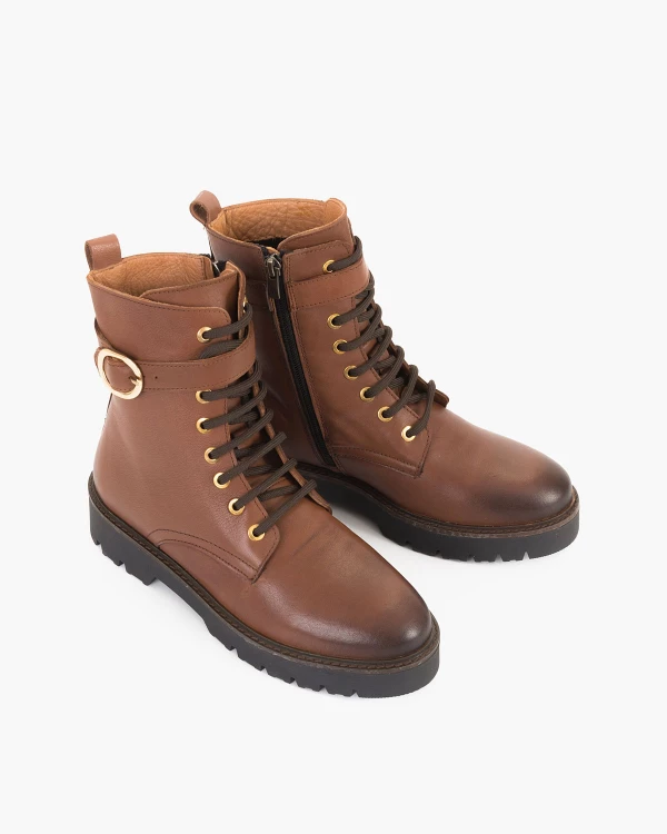 Brązowe trzewiki damskie skórzane ze sprzączką 5