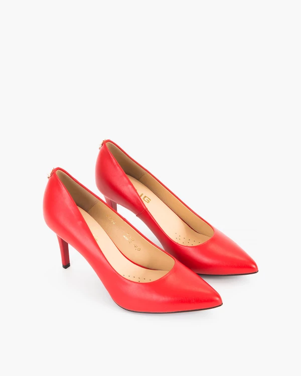 Czerwone czółenka skórzane na szpilce 5