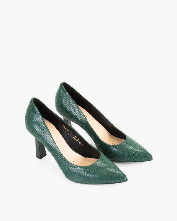Ciemnozielone czółenka nubukowe na szpilce 5