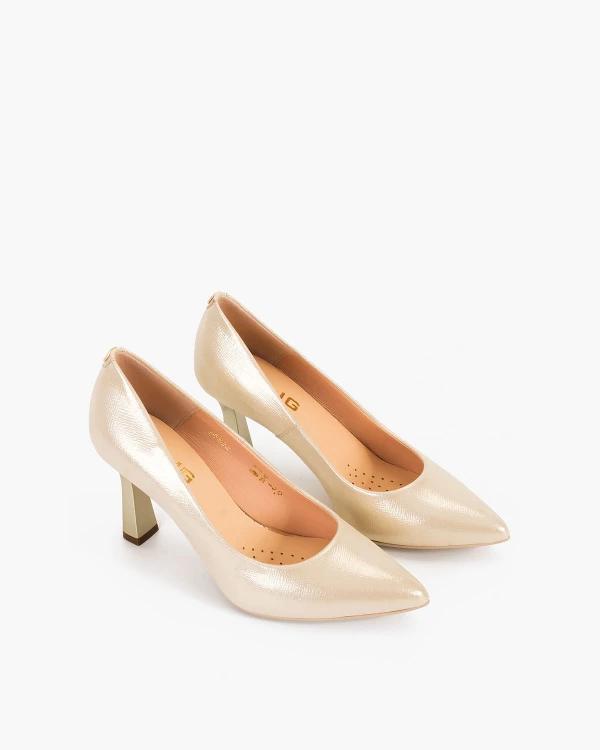 Złote czółenka nubukowe na szpilce 5