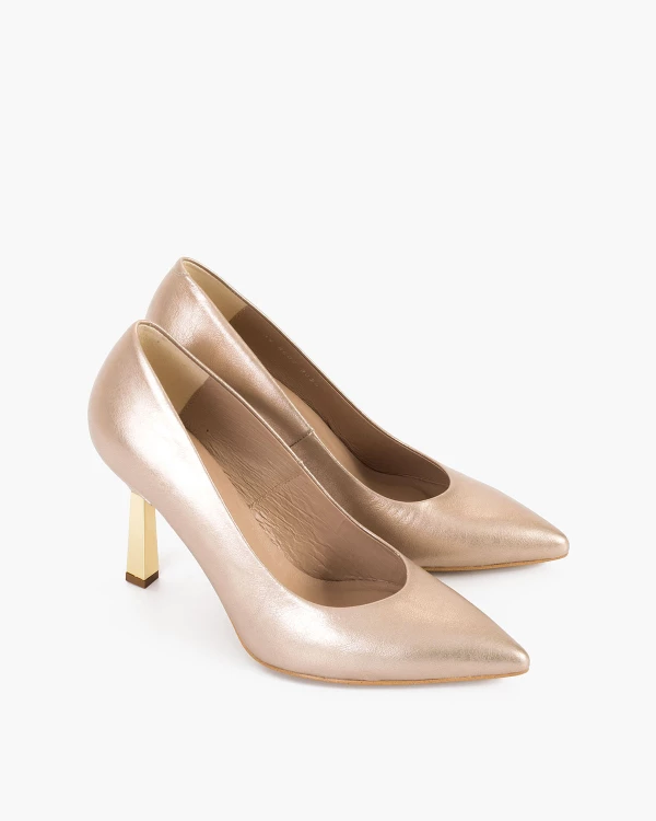 Złote czółenka skórzane na szpilce 6