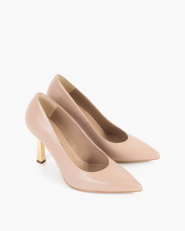 Beżowe czółenka skórzane na szpilce 6