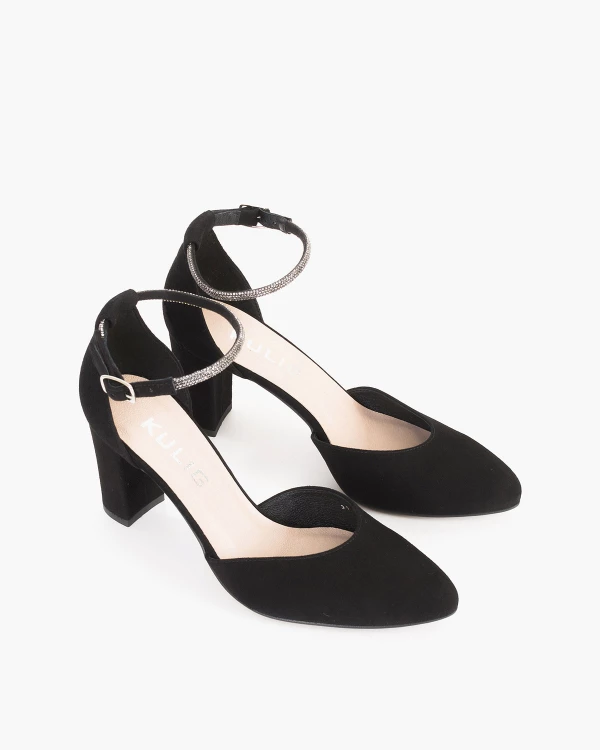 Czarne sandały damskie zamszowe na słupku 5