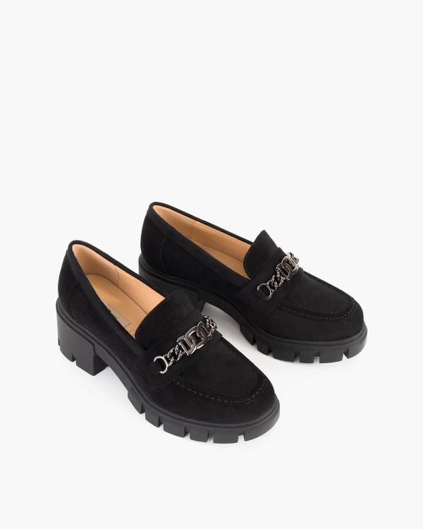 Czarne mokasyny damskie ze skóry ekologicznej na słupku 5