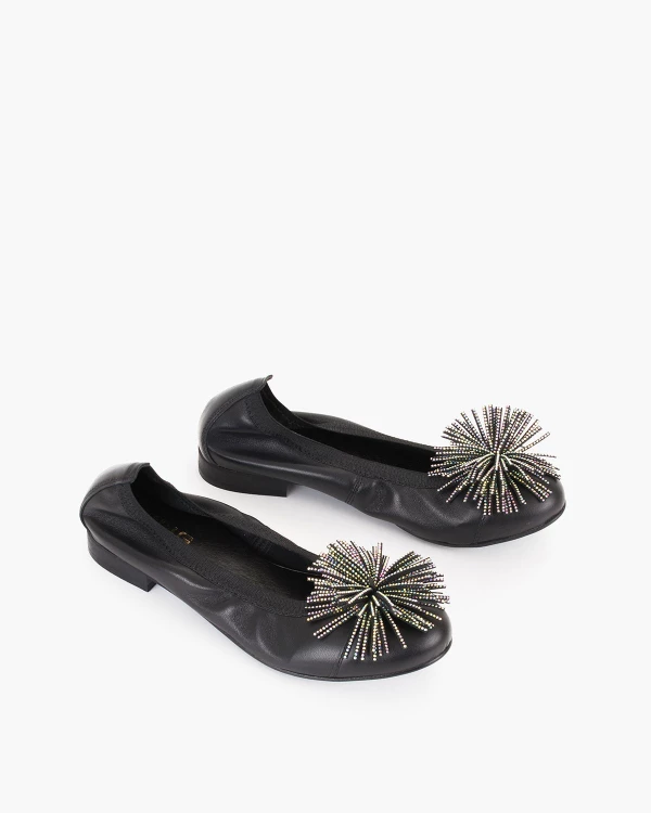 Czarne baleriny skórzane z frędzlami 5