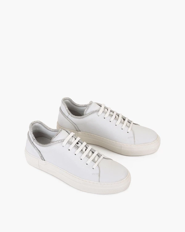 Białe trampki damskie skórzane z cyrkoniami 5