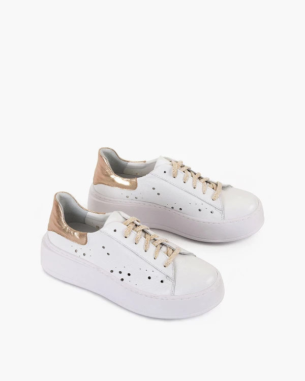 Białe trampki damskie skórzane ze złotymi wstawkami 5