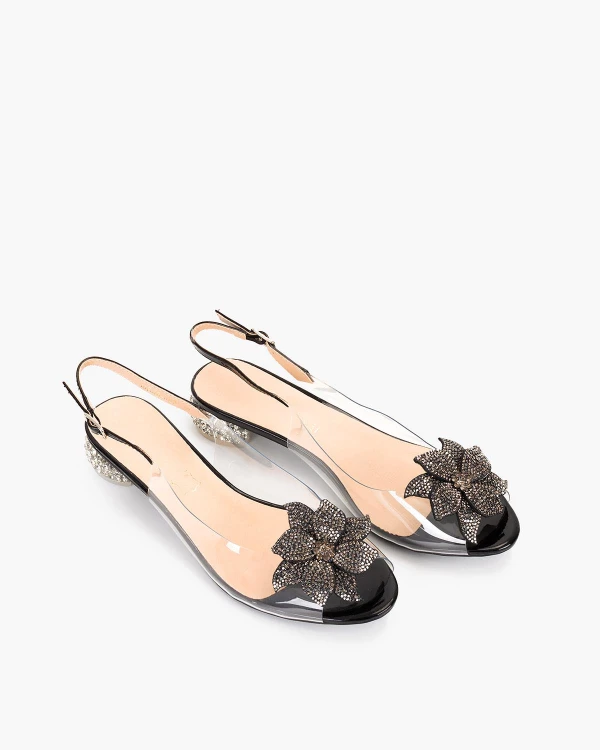 Czarne sandały damskie żelowe na klocku z cyrkoniami 5