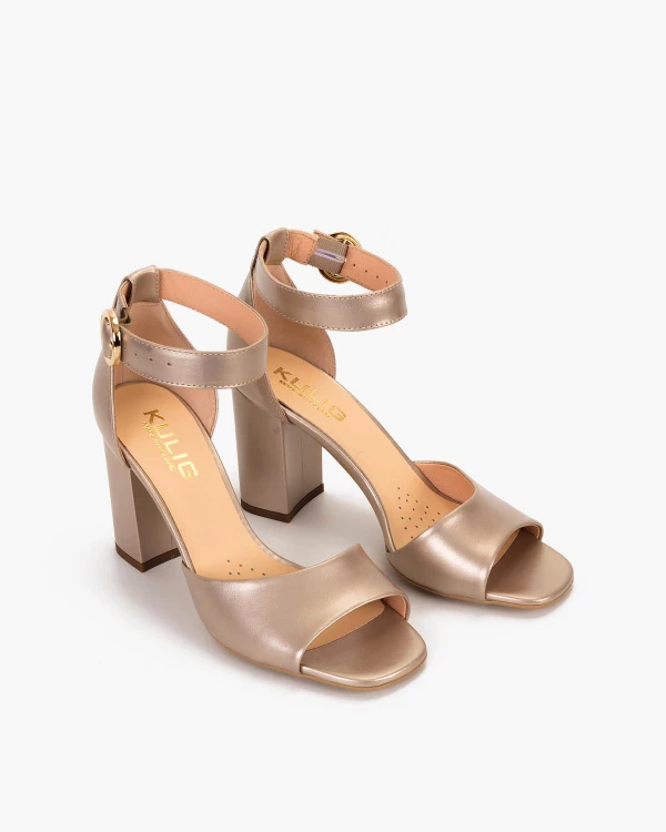 Złote sandały damskie skórzane na słupku 5