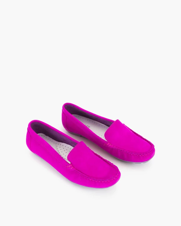Fuksjowe mokasyny damskie z naturalnej skóry zamszowej 5