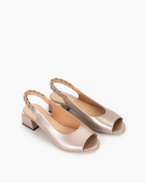 Złote sandały damskie skórzane na klocku 5