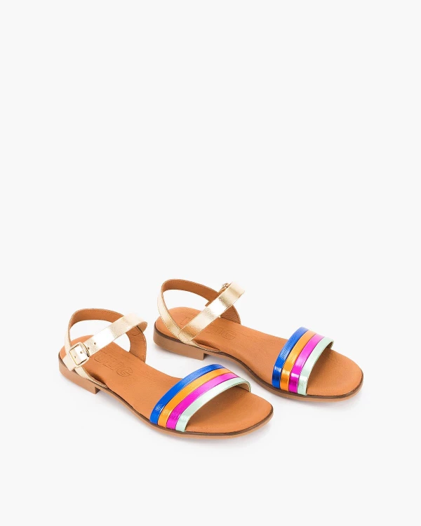 Wielokolorowe sandały damskie skórzane na niskim obcasie 5