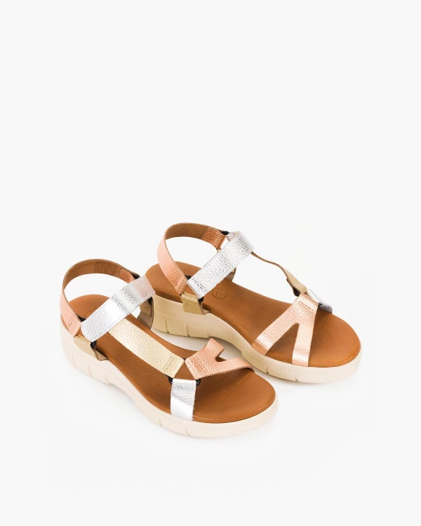 Wielokolorowe sandały damskie skórzane na koturnie 5