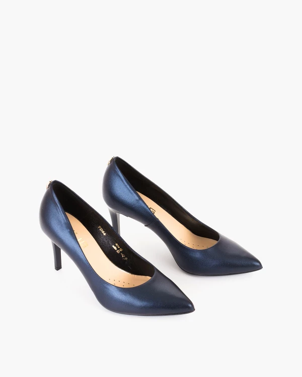 Granatowe czółenka damskie ze skóry naturalnej 5