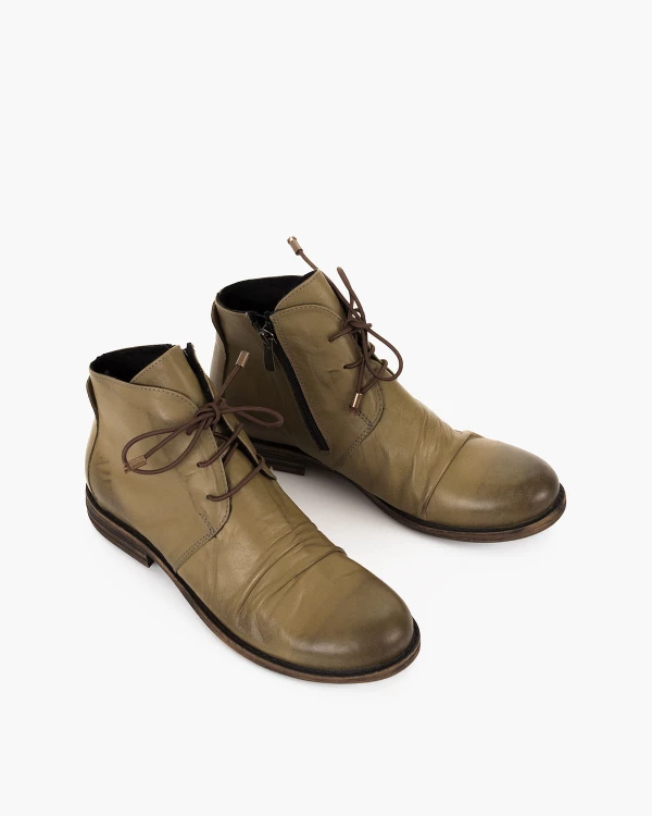 Oliwkowe trzewiki damskie sznurowane ze skóry licowej 5