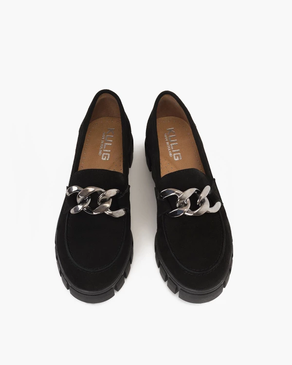 Czarne mokasyny damskie welurowe z łańcuchem 6