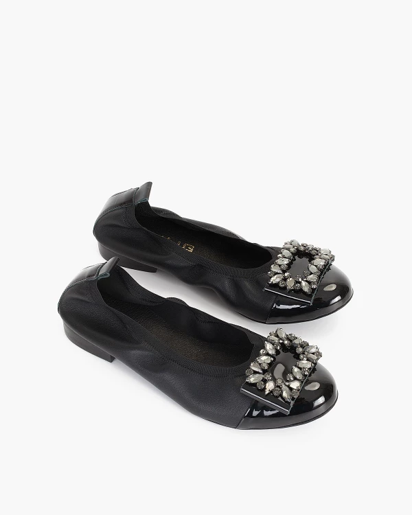 Czarne baleriny skórzane z kamieniami 6