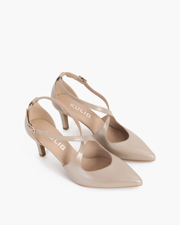 Perłowe czółenka skórzane na szpilce 6