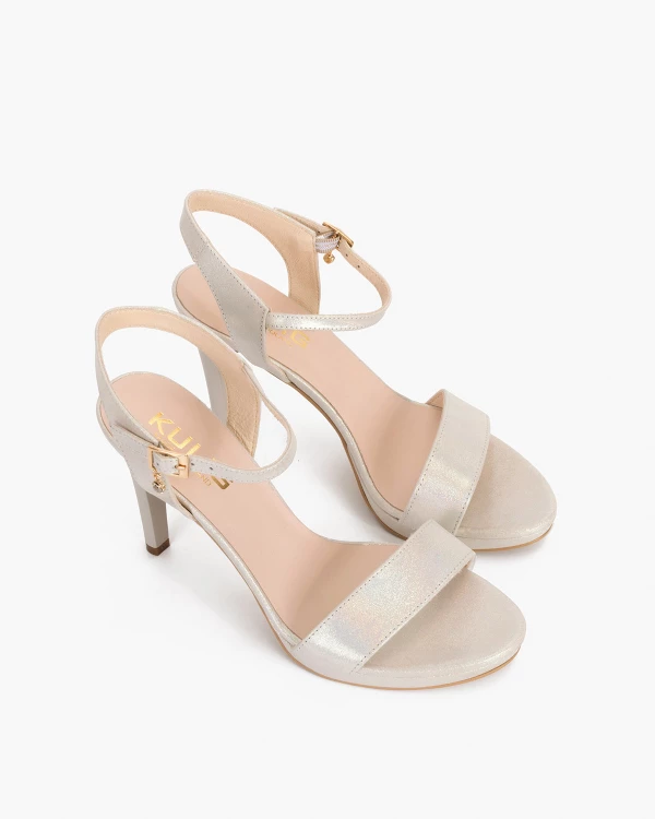 Srebrne sandały damskie nubukowe na szpilce 6