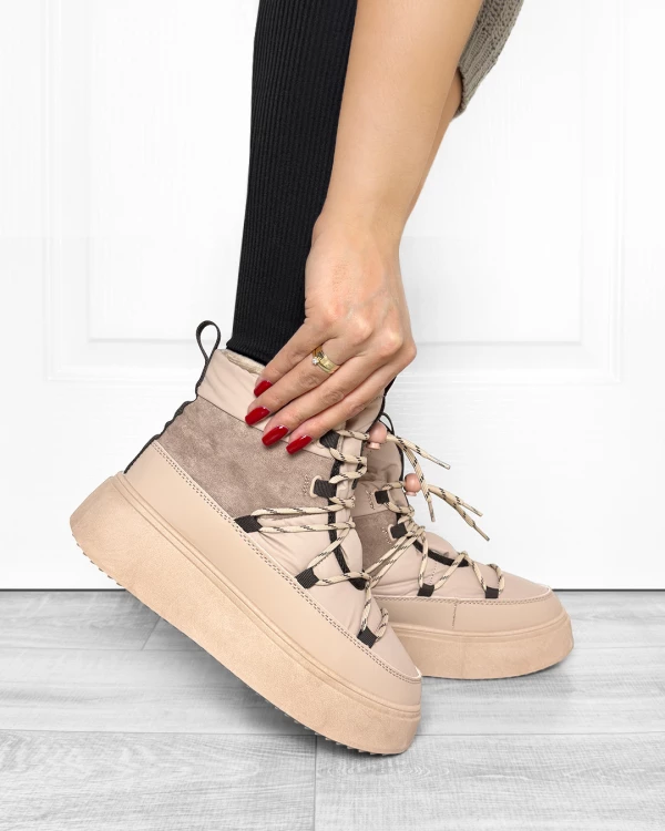 Beżowe śniegowce damskie ze skóry ekologicznej