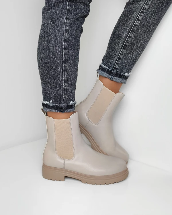 Beżowe sztyblety damskie ze skóry ekologicznej