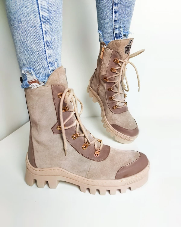 Beżowe trzewiki damskie welurowe 2