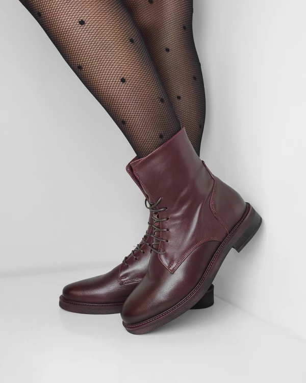 Bordowe trzewiki damskie skórzane