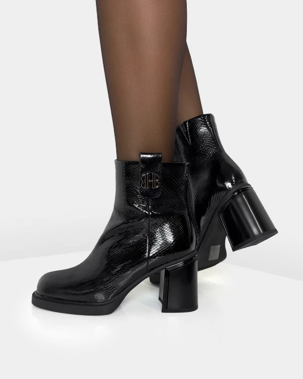 Czarne botki damskie skórzane na wysokim słupku