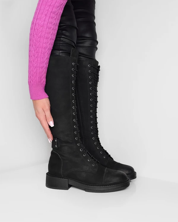 Czarne kozaki damskie nubukowe