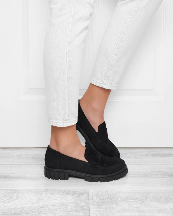Czarne mokasyny damskie welurowe