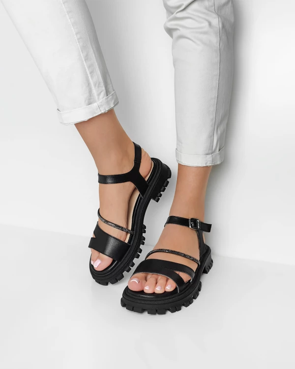 Czarne sandały damskie skórzane