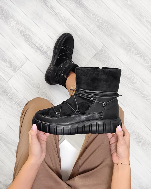 Czarne śniegowce damskie z eko-zamszu