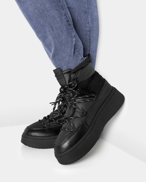 Czarne śniegowce damskie ze skóry ekologicznej