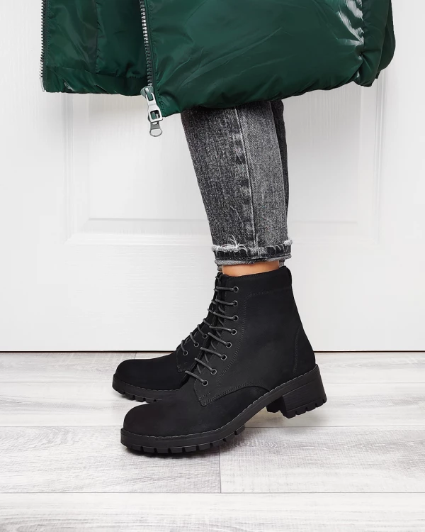 Czarne trzewiki damskie nubukowe