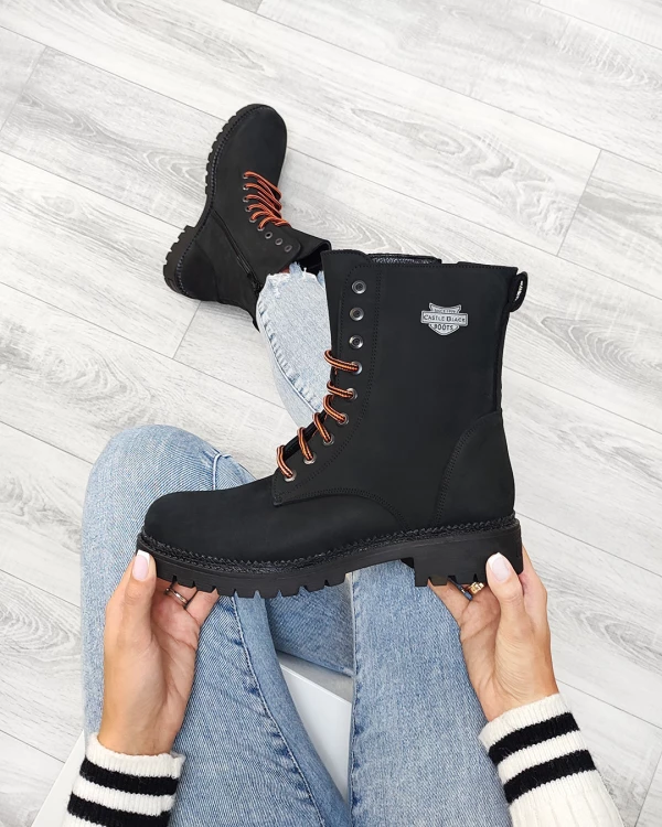 Czarne trzewiki damskie nubukowe