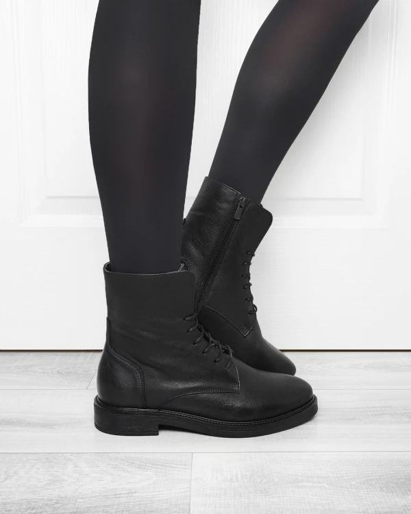 Czarne trzewiki damskie skórzane