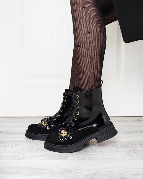 Czarne trzewiki damskie z eko-zamszu