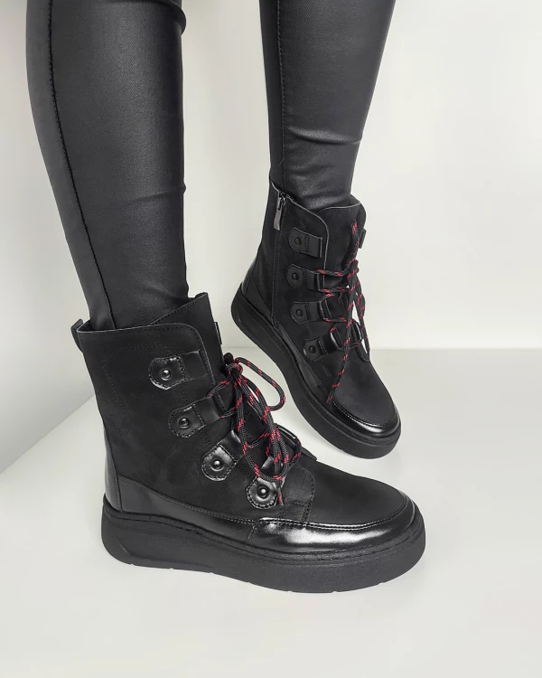 Czarne trzewiki damskie nubukowe