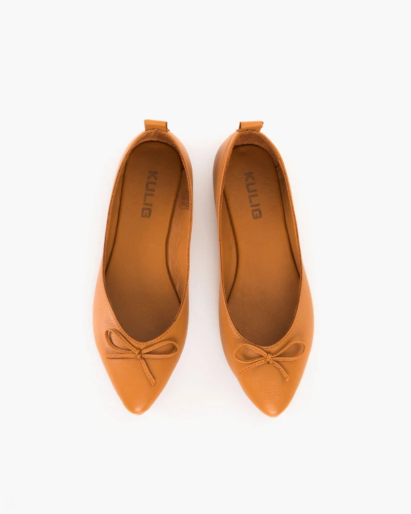 Rude baleriny damskie ze skóry licowej z kokardką 3